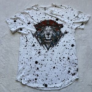 Southpole Lion Head Splatter Graphic Shirt Mens Large White Y2K Streetwear